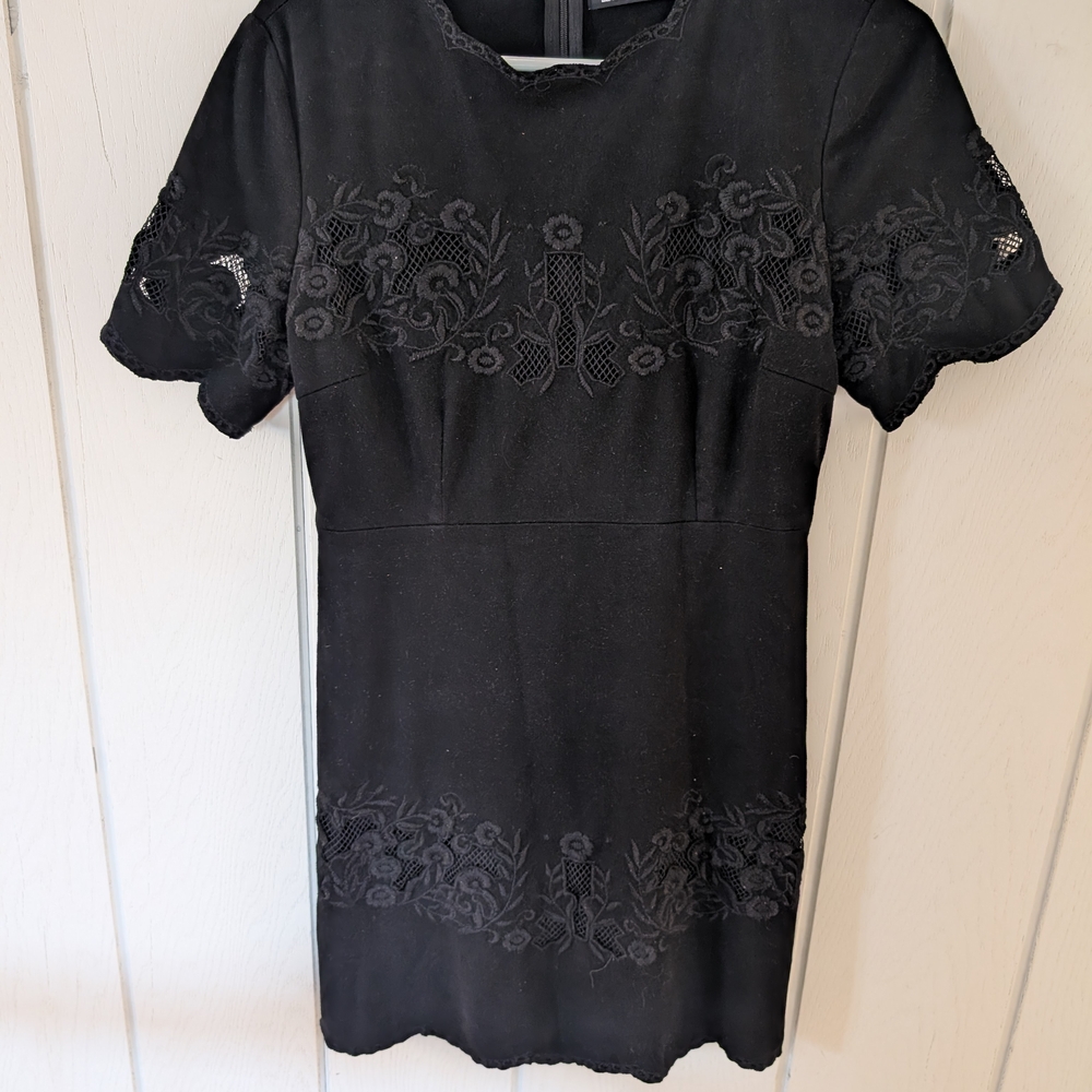 Zara Elegant Black Embroidered Mini Dress